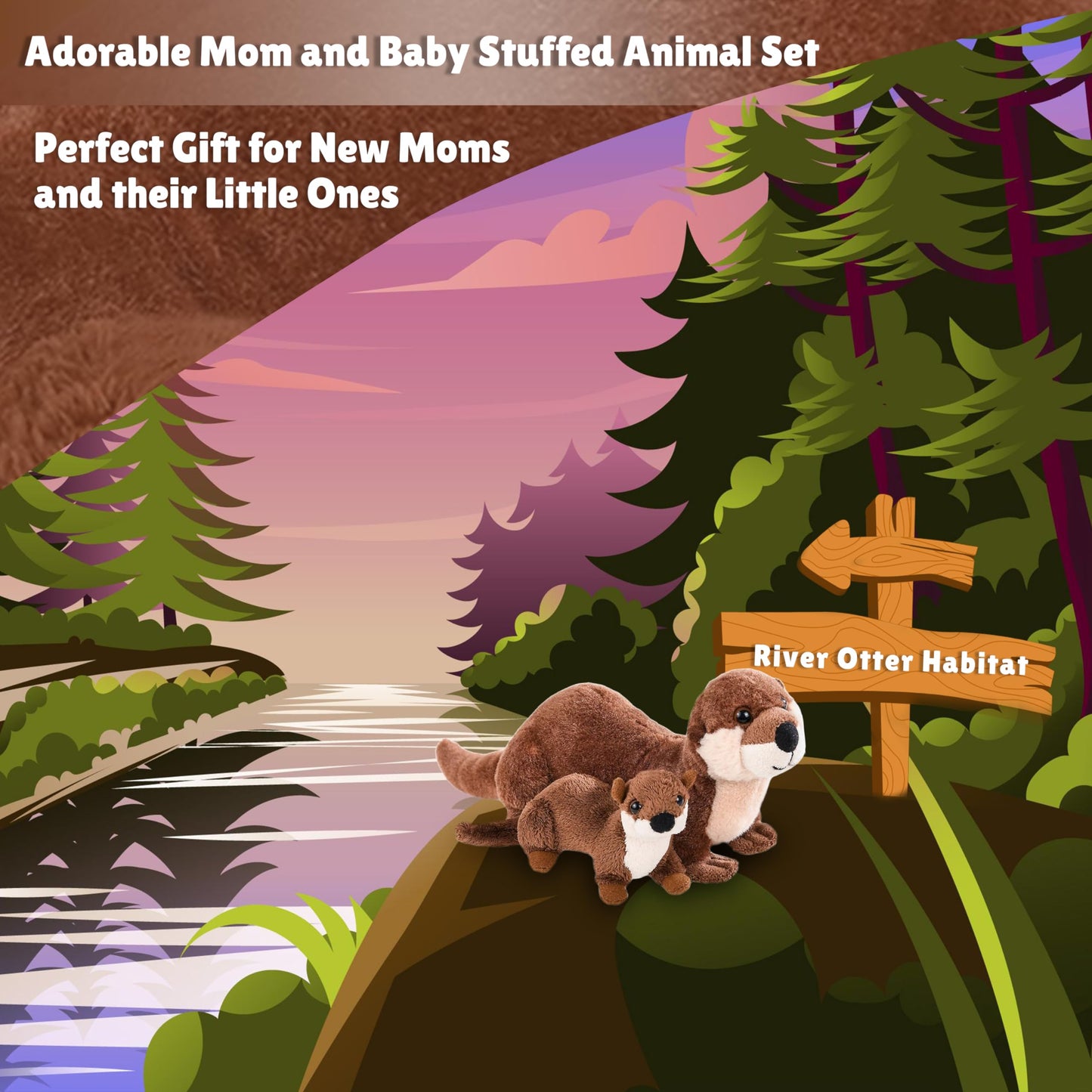 Forest & Twelfth Mom & Baby Mini River Otter, Stuffed Animals For Kids, Baby Shower Decorations, Nursery Decor, River Animals Fo