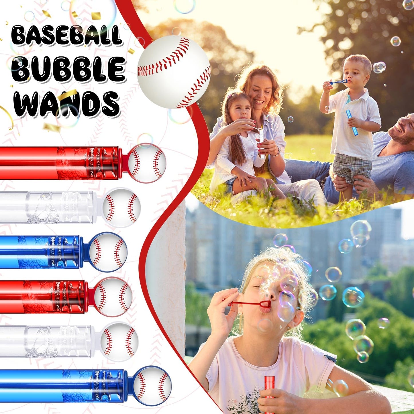 Hollowfly 24 Pcs Baseball Bubble Wands Baseball Party Favors Birthday Bubble Wand Bulk Baseball Themed Party Decorations For Out