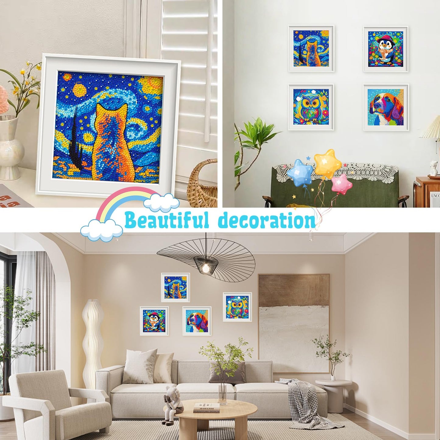 Libfx Diamond Art Kits For Kids 4 Pcs Diamond Art For Kids Girls Boys Beginners Arts And Crafts For Kids Ages 8-12 (Lion-Elephan