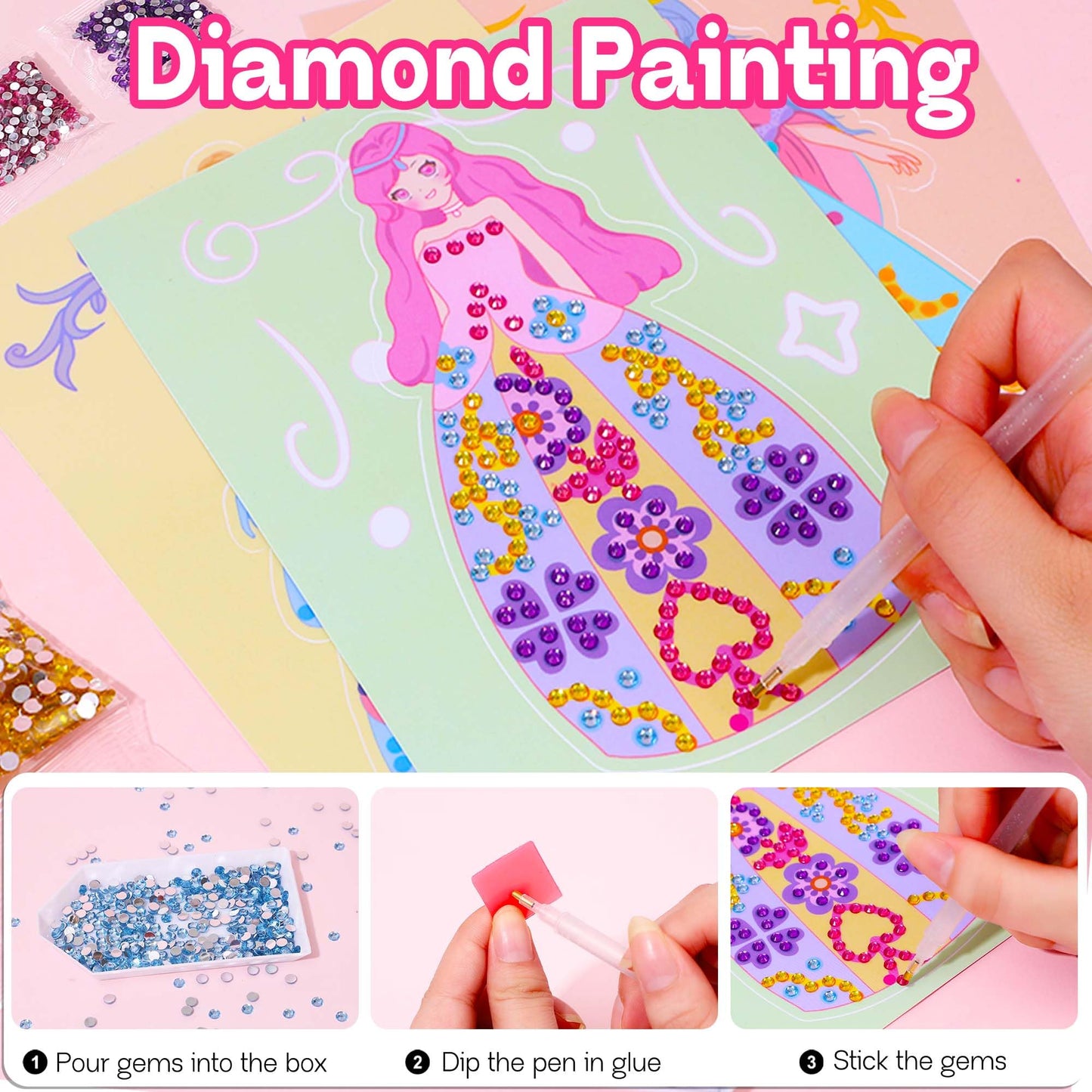 iGetooy 4-in-1 Dress Up Game Set - Princess Fantasy Makeup Kit, Pretty Princess Game, Girls Toy Kit with Diamond Painting & Dres