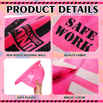 Geyoga 48 Pieces Construction Birthday Party Supplies Construction Party Favor Kids Construction Vest Hat And Bag Costume(Pink)