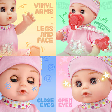 Smilesskiddo 14'' Baby Doll With Open/Close Eyes - Interactive Small Sweet Dolls, 8 Piece Gift Set With Bottle Pacifier & Access