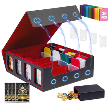 Tiff-K 4 Row Trading Card Storage Box MTG Commander Deck Box TCG Card Storage Box for Toploader, Card Organizer Box with Divider