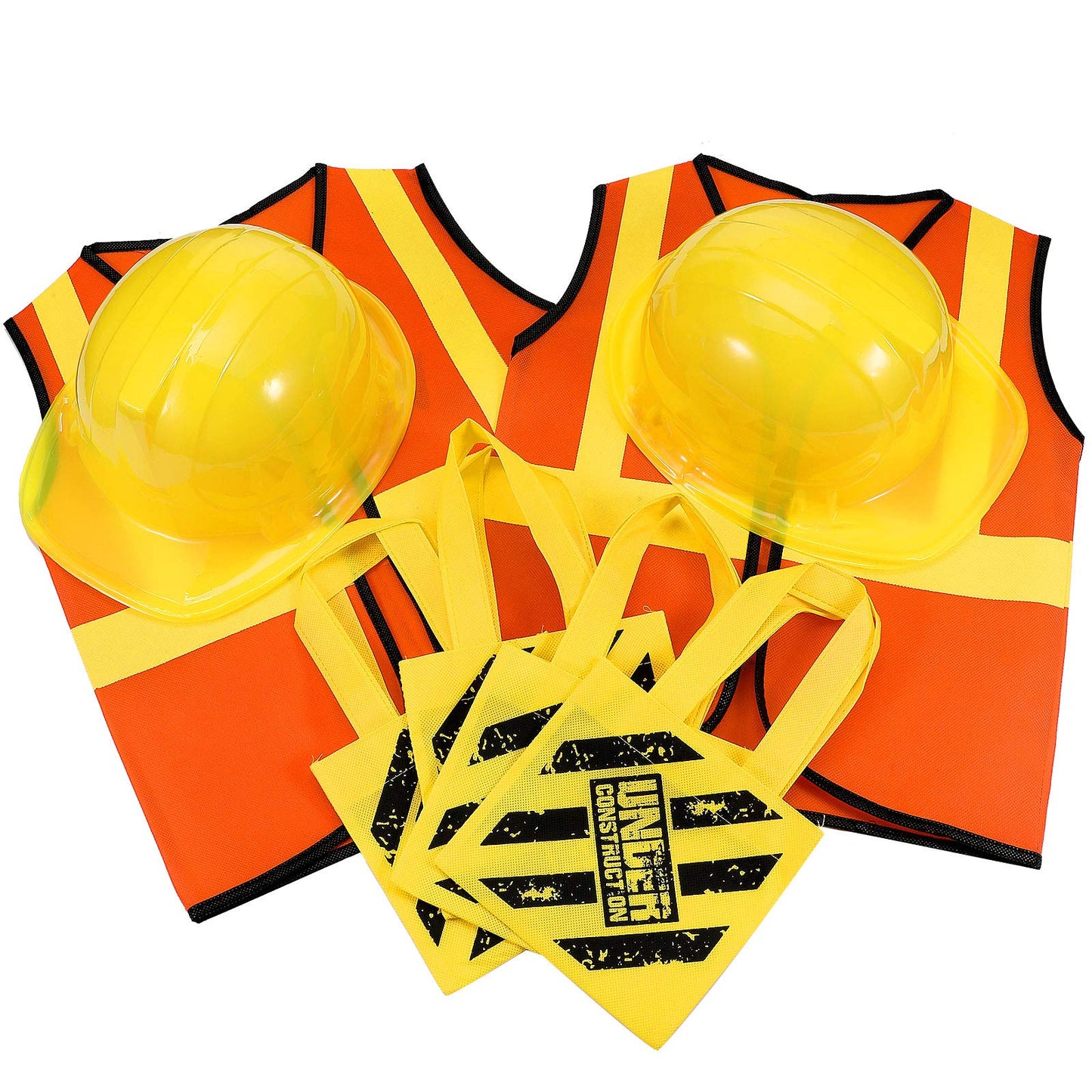 Satinior 24 Pcs Construction Dress Up Supplies Kids Costume Including Tote Bag Vest Construction Hat For Kids Age 3-8(Yellow, Orange)