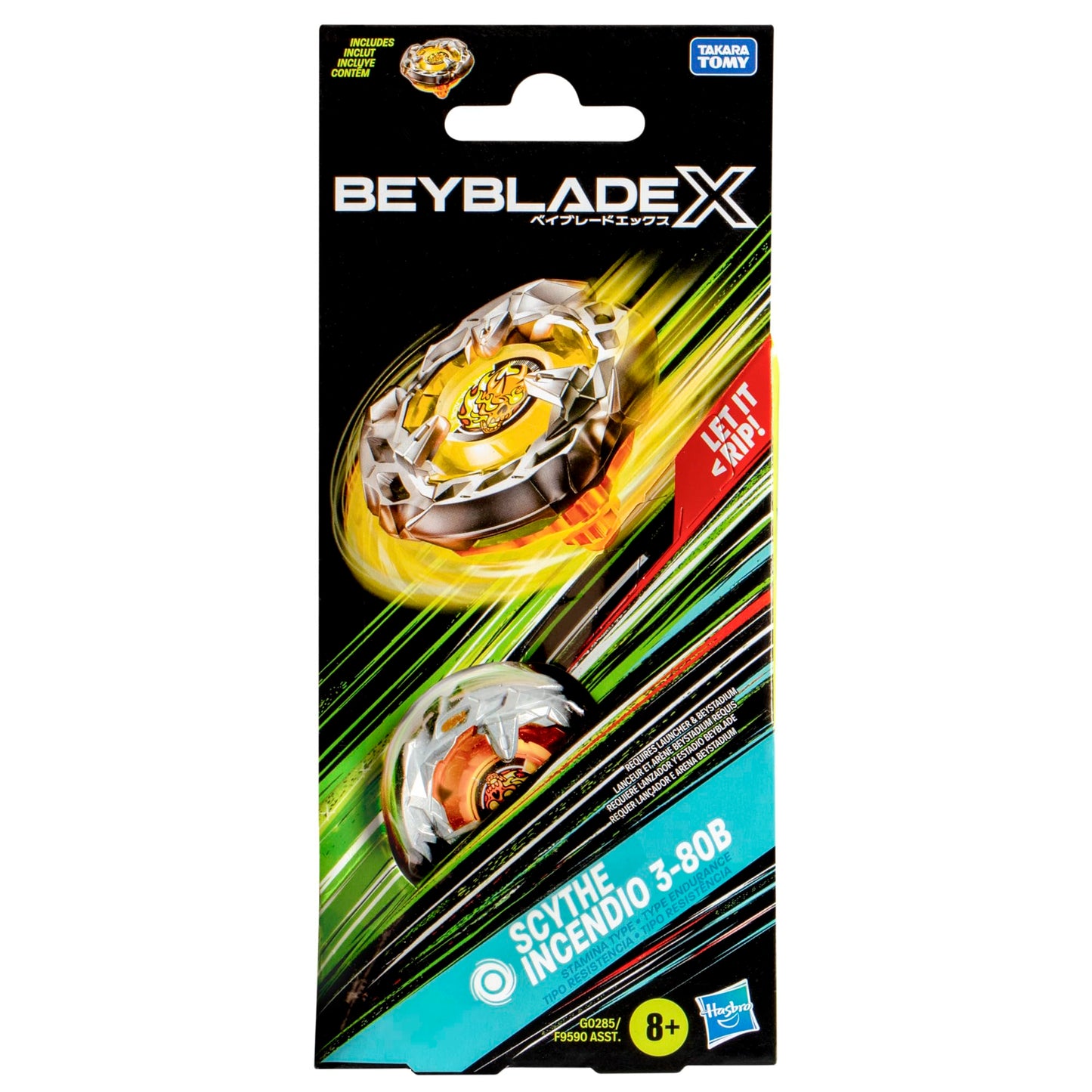BEY cutting edge Beycutting edge X Scythe Incendio 3-80B Booster Pack Set with Stamina Type Right-Spinning Top; Battling Top Toys for 8 Year Old Boys and Girls