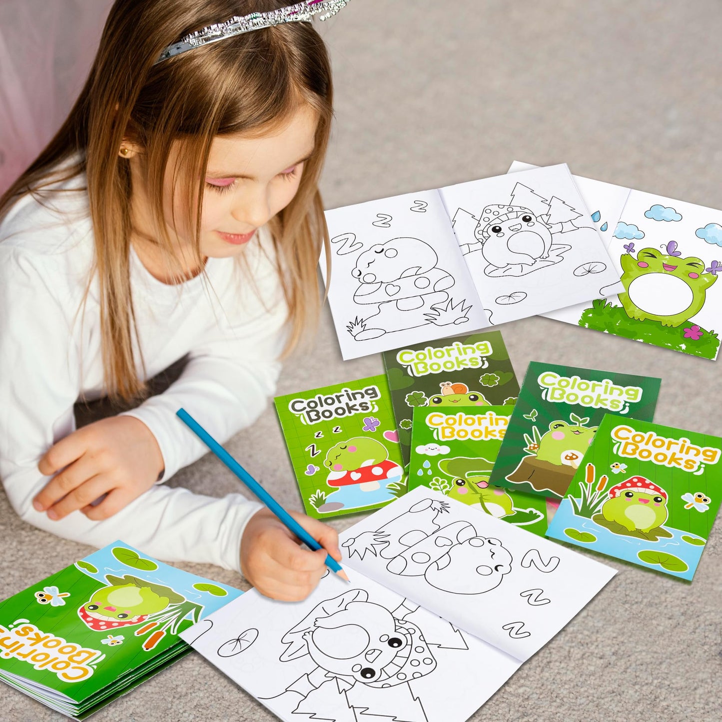 ANGOLIO 24Pcs Frog Mushroom Coloring Book Bulk for Kids Kawaii Frog Activity Book Cartoon Animals DIY Art Booklet for Kid Birthd