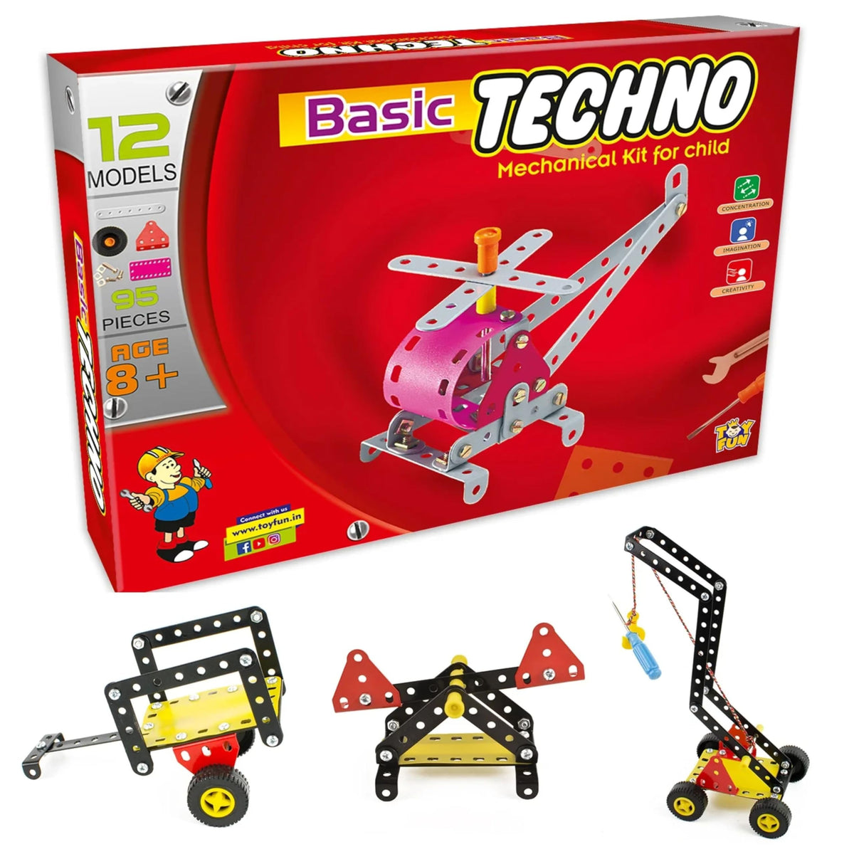 Yuiop  Little Engineer Basic Techno  Construction Set For Kids  Classic 12 Models  95+ Pcs