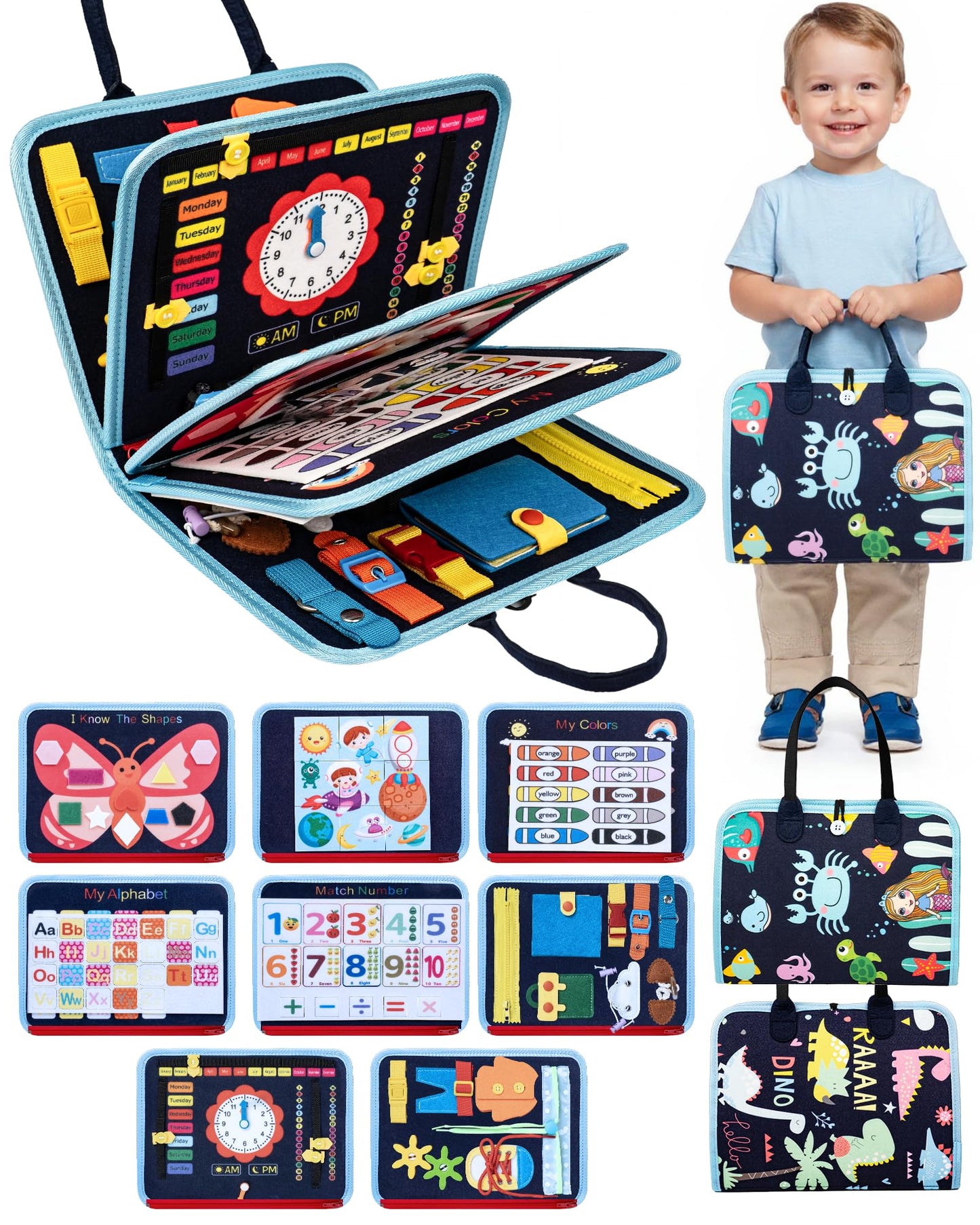 Busy Board for 1 Year Old, Busy Book for Toddlers 1-3, Montessori Toys for 1 Year Old, Educational Sensory Activities, Learning 