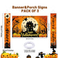 Avezano Halloween Decorations 3Pcs Happy Halloween Banner Trick or Treat Porch Signs Halloween Door Banner Halloween Party Decor