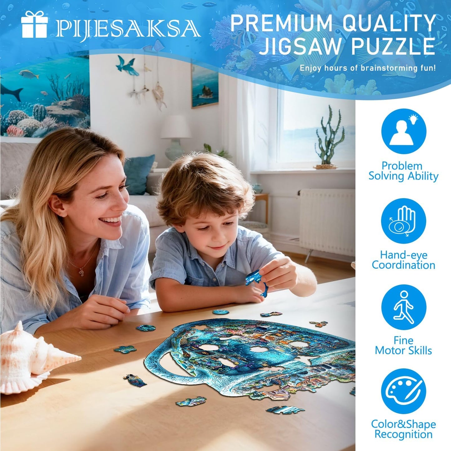 Wooden Puzzles for mature-themeds  Ocean Mug Wooden Jigsaw Puzzle for mature-themeds  Unique Shaped Wood Puzzles mature-themed  Dreamy City Scenery Puzzle  Fun Gifts & Home Decor (S-8.5 * 8.5in - 100 pcs)