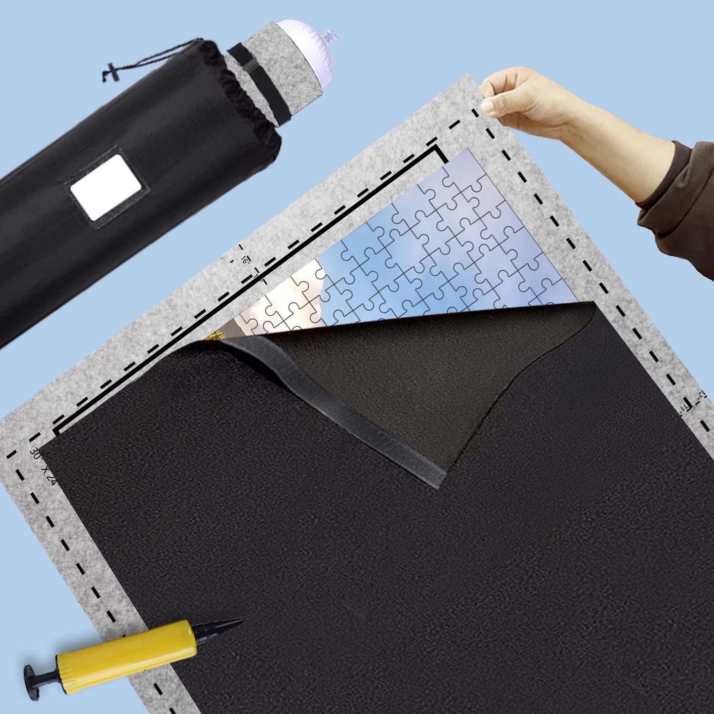 Puzzle Saver with Lid 1000 1500 Pieces Puzzles Board Storage Cover Transport Pump Glue Portable Felt Inflatable Stick Organizer