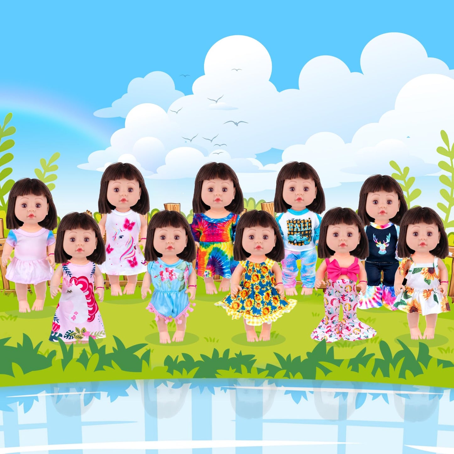 Ecorelf 10Pcs Alive Doll Baby Doll Clothes And Accessories - Including Dresses,T-Shirts,Pants,Jumpsuit,Bell-Bottomed Pants For K