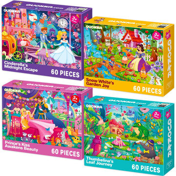 Quokka Puzzles For Kids Ages 4-6 - 4-Pack 60-Piece Puzzles For Kids - Fairy Tale Jigsaw Puzzle Set - Toddler Puzzles Ages 4-6 -