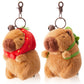 Simgoing 2 Pcs Capybara Plush Keychain Small Capybara Stuffed Animals Toy Pendant For Graduation Gifts Exchange Birthday Party Favor Decor Supplies(Turtle Bag, Strawberry Hood)