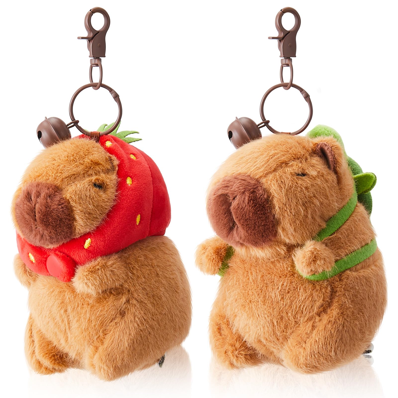 Simgoing 2 Pcs Capybara Plush Keychain Small Capybara Stuffed Animals Toy Pendant For Graduation Gifts Exchange Birthday Party Favor Decor Supplies(Turtle Bag, Strawberry Hood)
