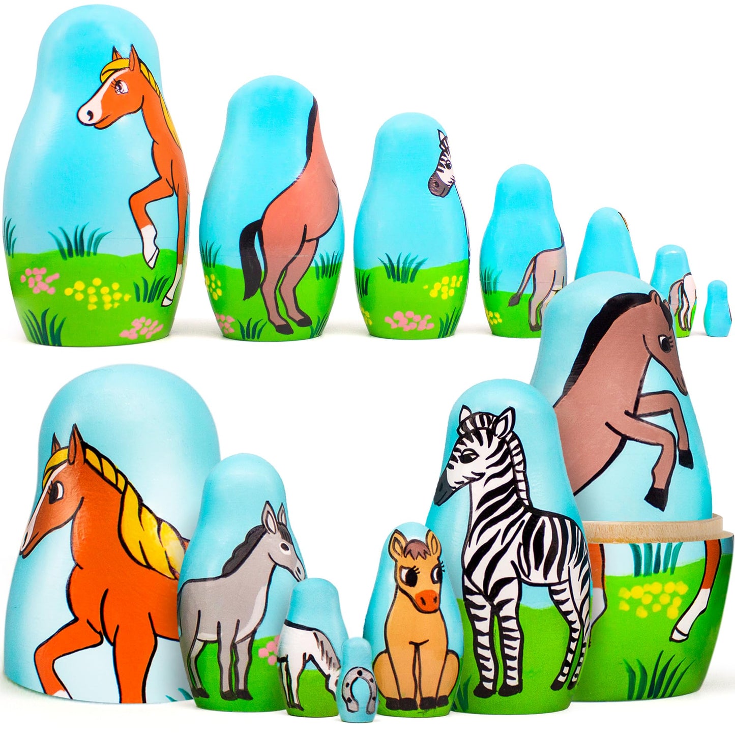 Aevvv Horse Nesting Dolls Set Of 7 Pcs - Donkey Gifts - Zebra Gifts - Horse Decor - Gifts For Horse Lovers