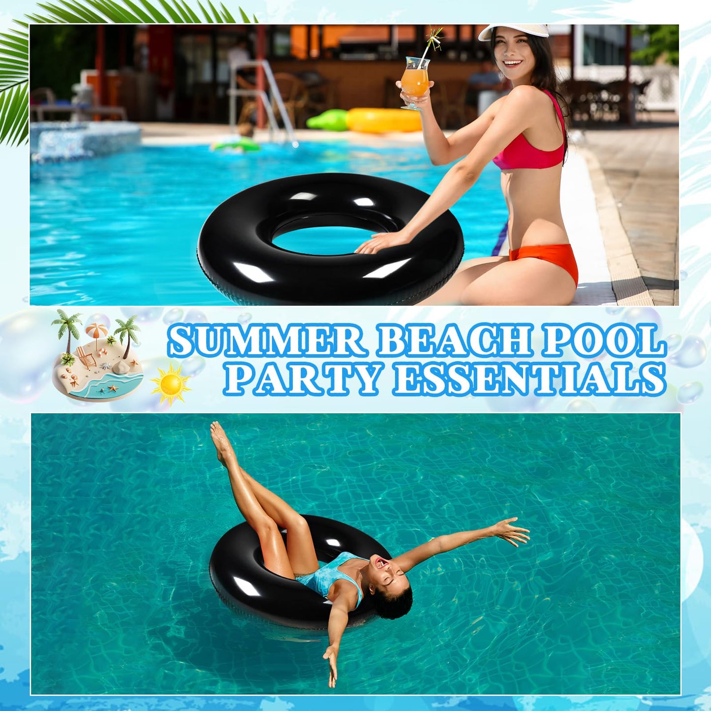 JellyArch 6 Pcs Inflatable Pool Floats 28 Inches Swim Tube Bulk for mature-themeds Swimming Ring Pool Floaties for Beach Party Decorations Women and Men River Lake Summer Vacation Holiday (Yellow)