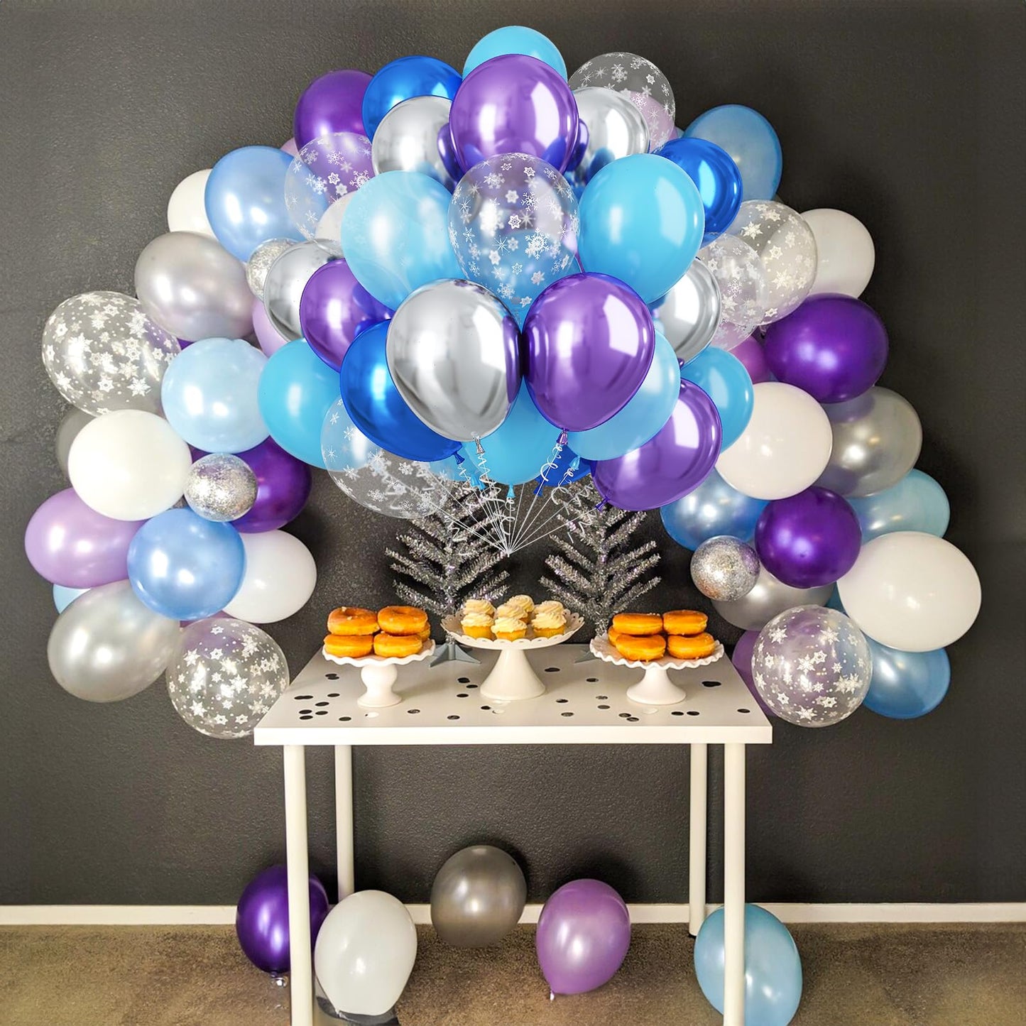 Frozen Balloons, Pastel Blue Metallic Purple Silver Balloon With Snowflake Latex Balloons, Frozen Birthday Party Decorations For