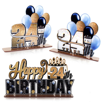Lingteer Happy 24Th Birthday Gold Acrylic Table Topper Centerpieces Set - Cheers To 24 Years Old Birthday 24Th Bday Party Gift Decorations.