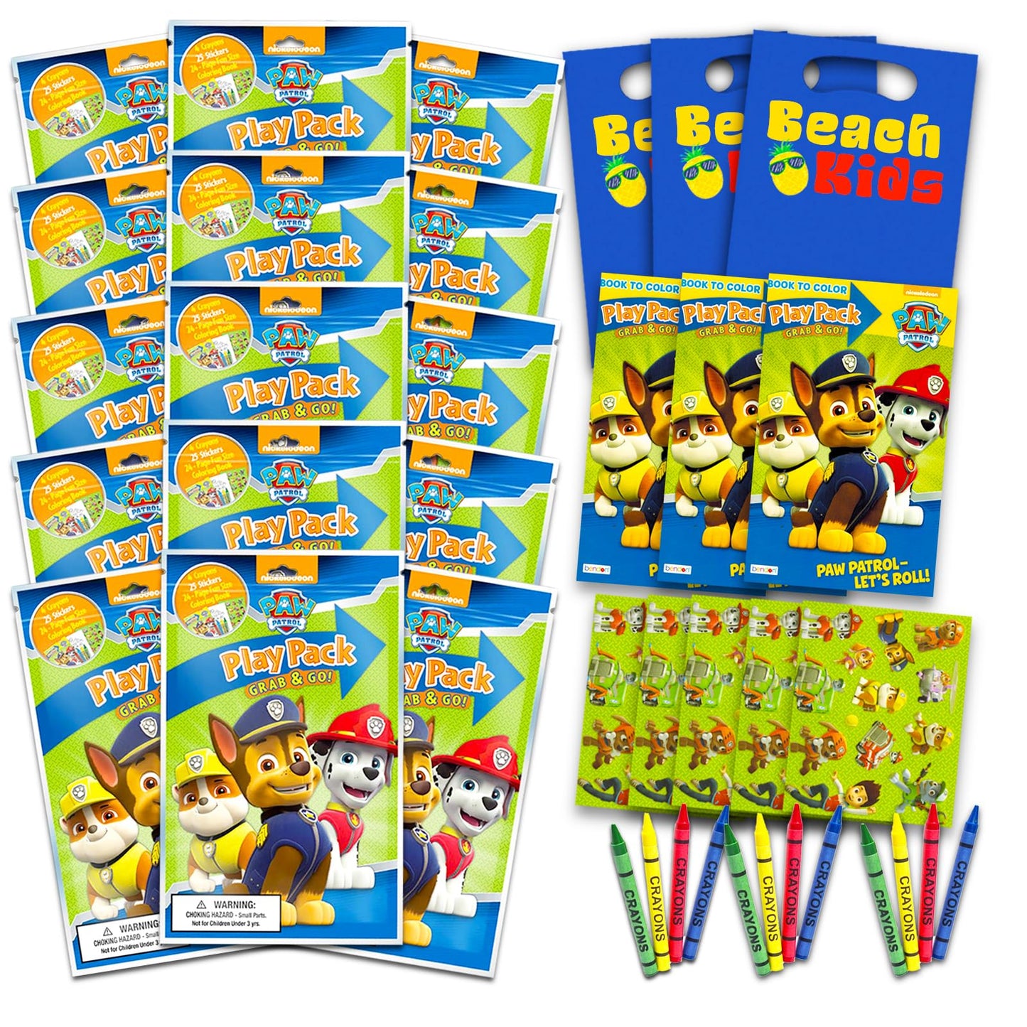 Bendon Set Of 15 Kids Play Packs Fun Party Favors Coloring Book Crayons Stickers (Nickelodeon Paw Patrol)