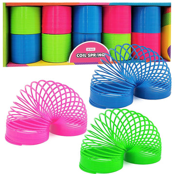 The Dreidel Company Neon Plastic Multicolor Coil Spring, Goody Bag Fillers, Party Favor for Kids, 3'' Inches (80mm) (6-Pack)
