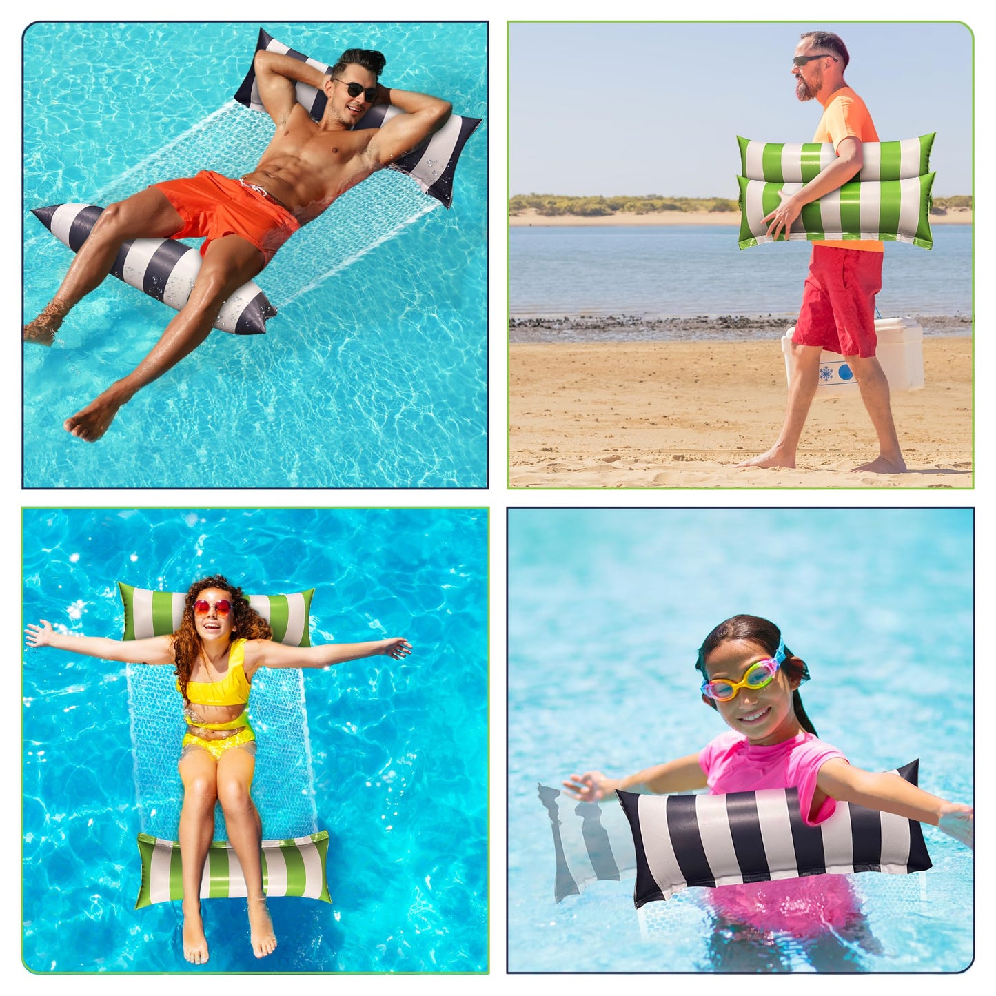 Sun Fun Pool Lounger Inflatable Pool Floats 5-in-1 Lounger Water Hck Float Multi-Purpose Floaties for mature-themeds  2 Pack  X-Large  Lime Green  and Navy Blue