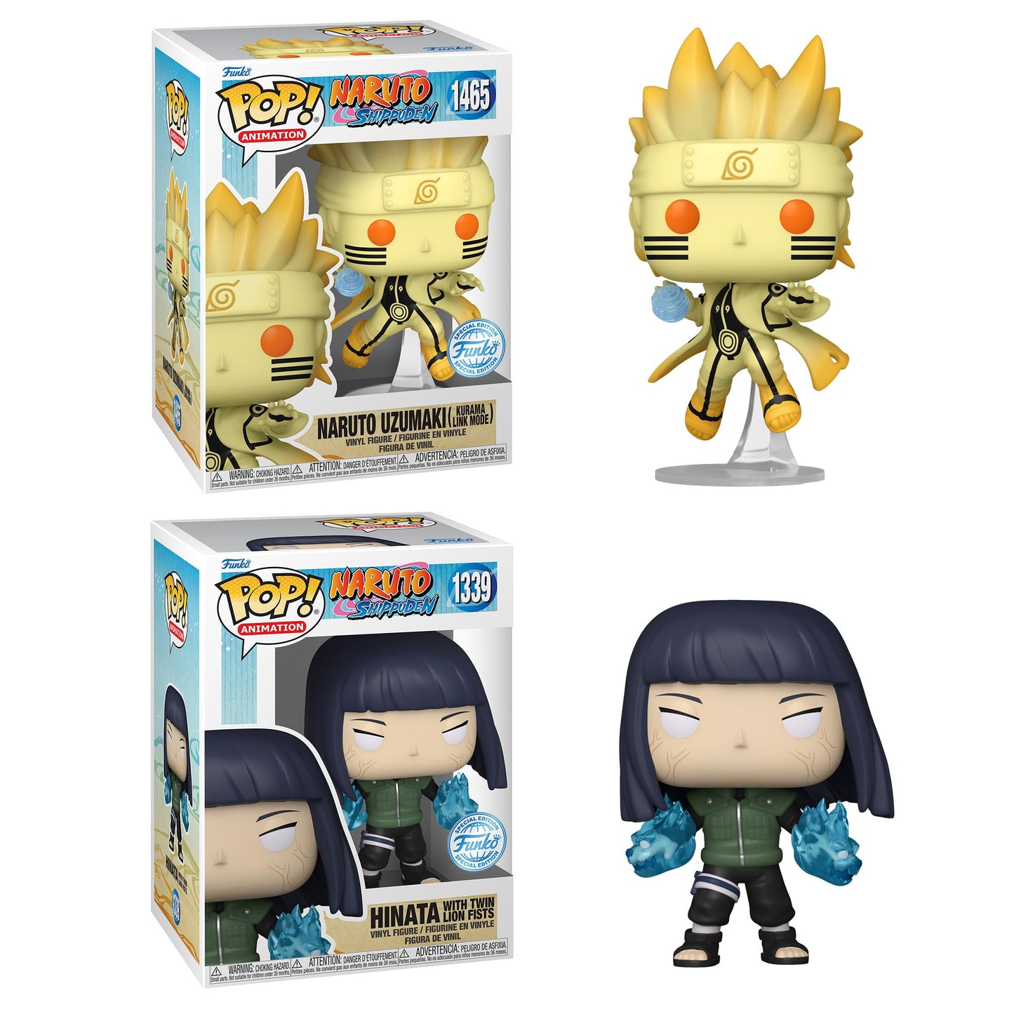 Funko Pop! Naruto Shippuden Bundle - Naruto Uzumaki Kurama Link Mode & Hinata Hyuga, Vinyl, Standard Size, Multicolor Special Edition