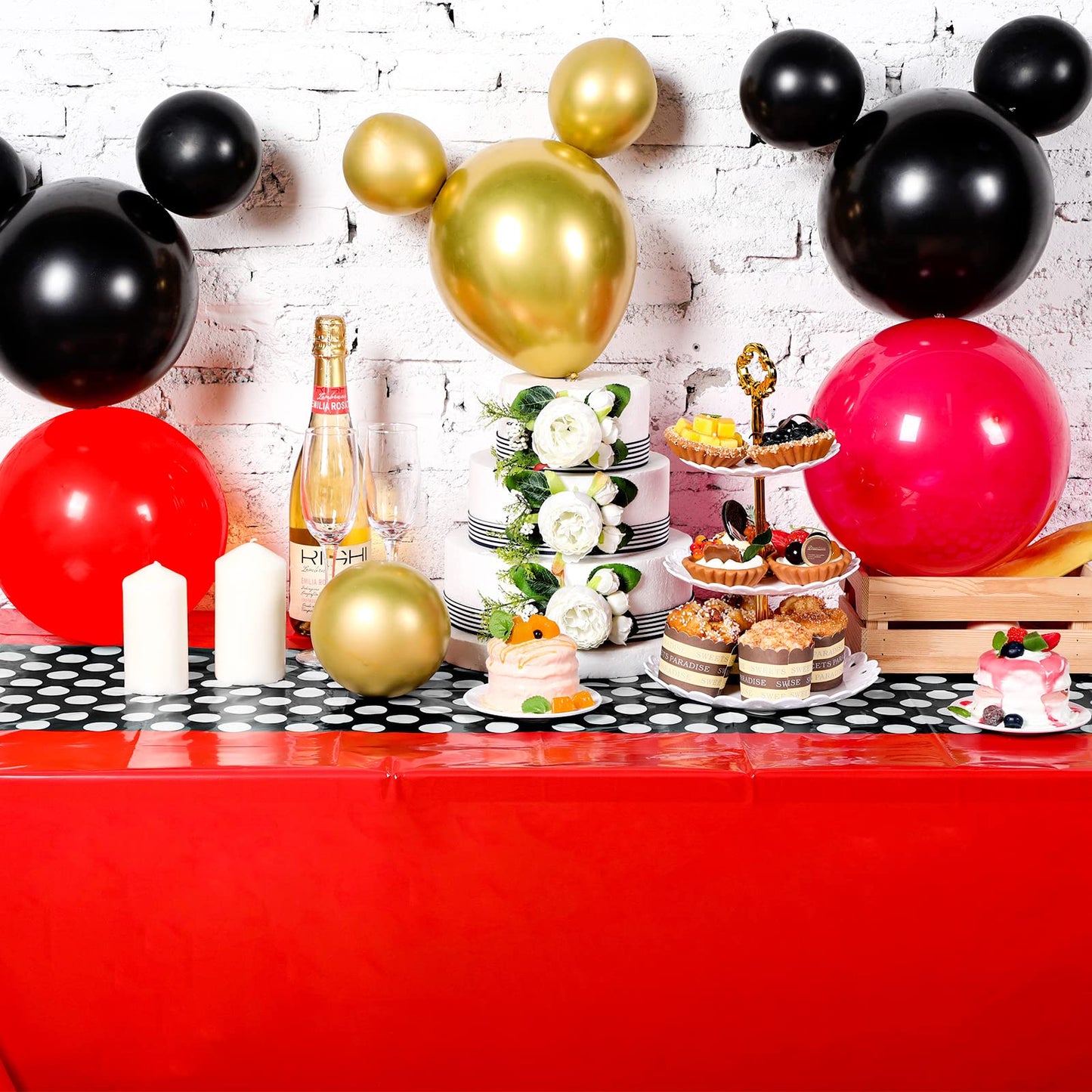 Irenare 3 Pcs Mouse Birthday Party Supplies Christmas Tablecloth Mouse Theme Baby Shower Decorations Plastic Table Cover Polka D