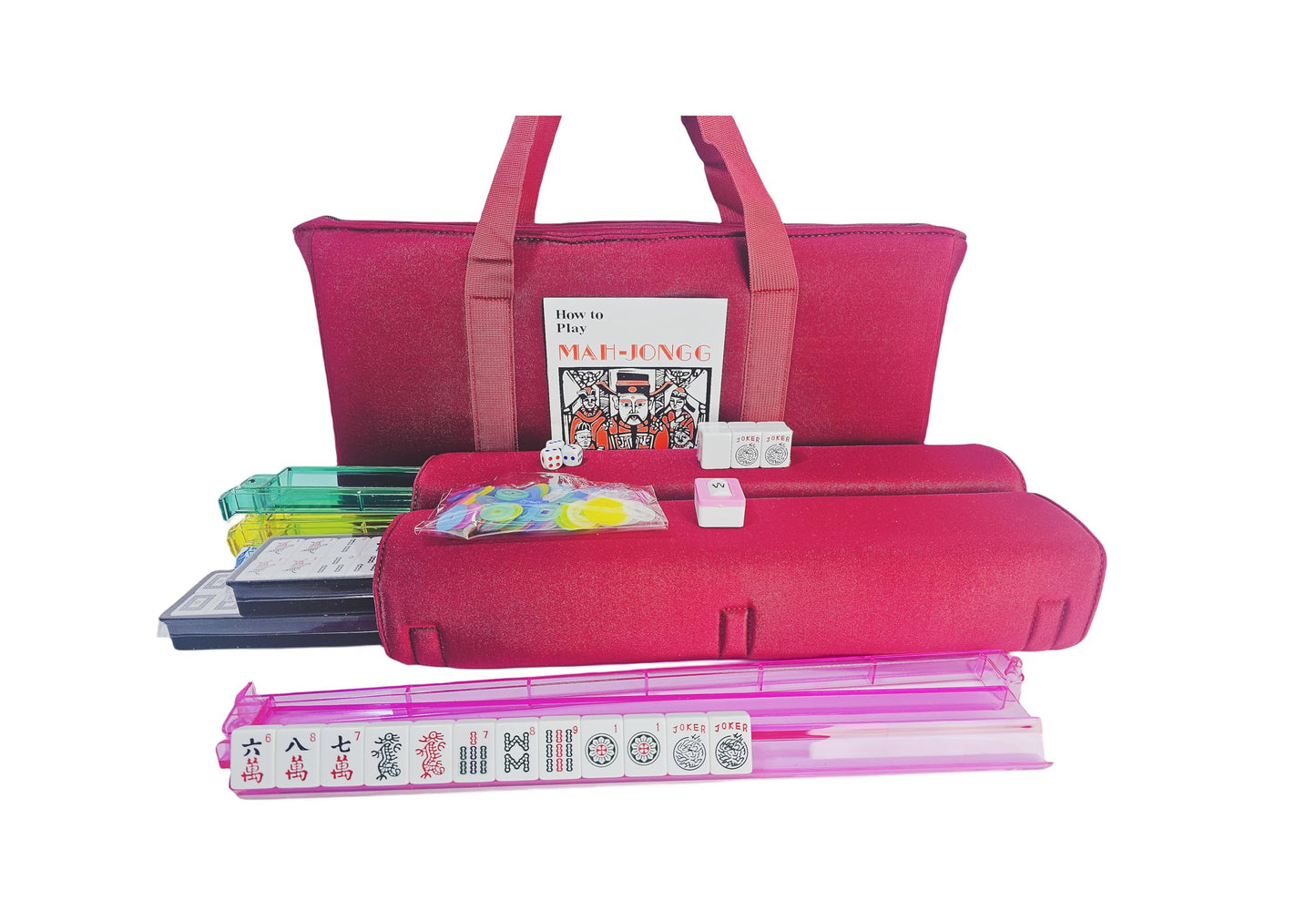 C&H Solutions American Mah Jongg Complete Set, 166 Tiles, Nylon, White Combo Rack with Soft Bag