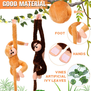 Gemscream 12 Pcs 20 Inch Hanging Monkey Stuffed Animal Stuffed Monkey Plush Toy With 2 Pcs Hanging Artificial Ivy Vines 2 Pcs 20
