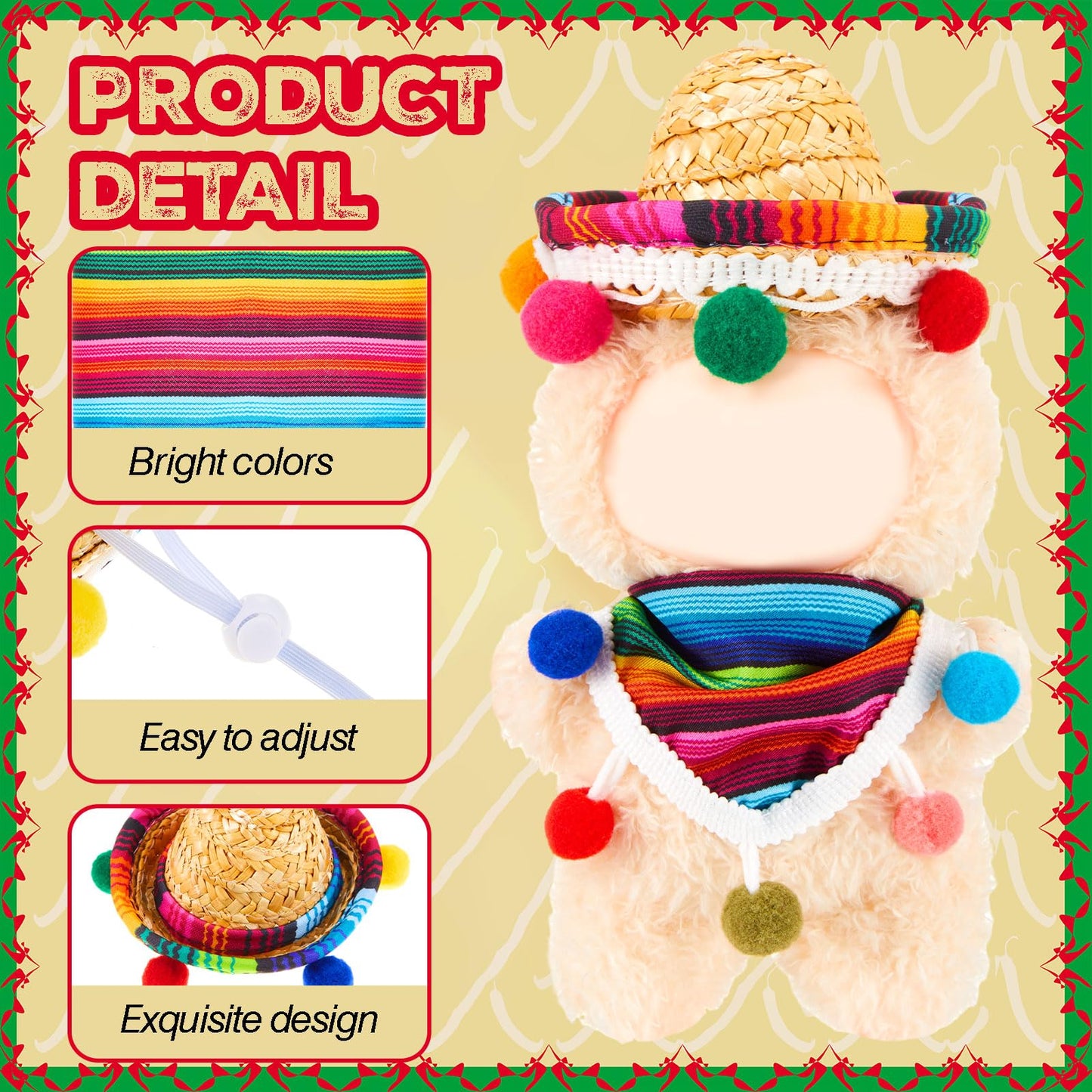 Shyyween 2 Pcs 17cm Doll Mexican Costume Accessories Mini Western Cowboy Mexican Hat with Bandana Scarf Outfit Set Accessories for Birthday Christmas Anniversary Collectors' Gift  Doll Not Included