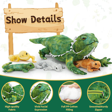 Tezituor 5 Pieces Realistic Stuffed Lizard Set With Babies,26.4 Inch Large Plush Bearded Dragon Animal Toy Gifts For Boys