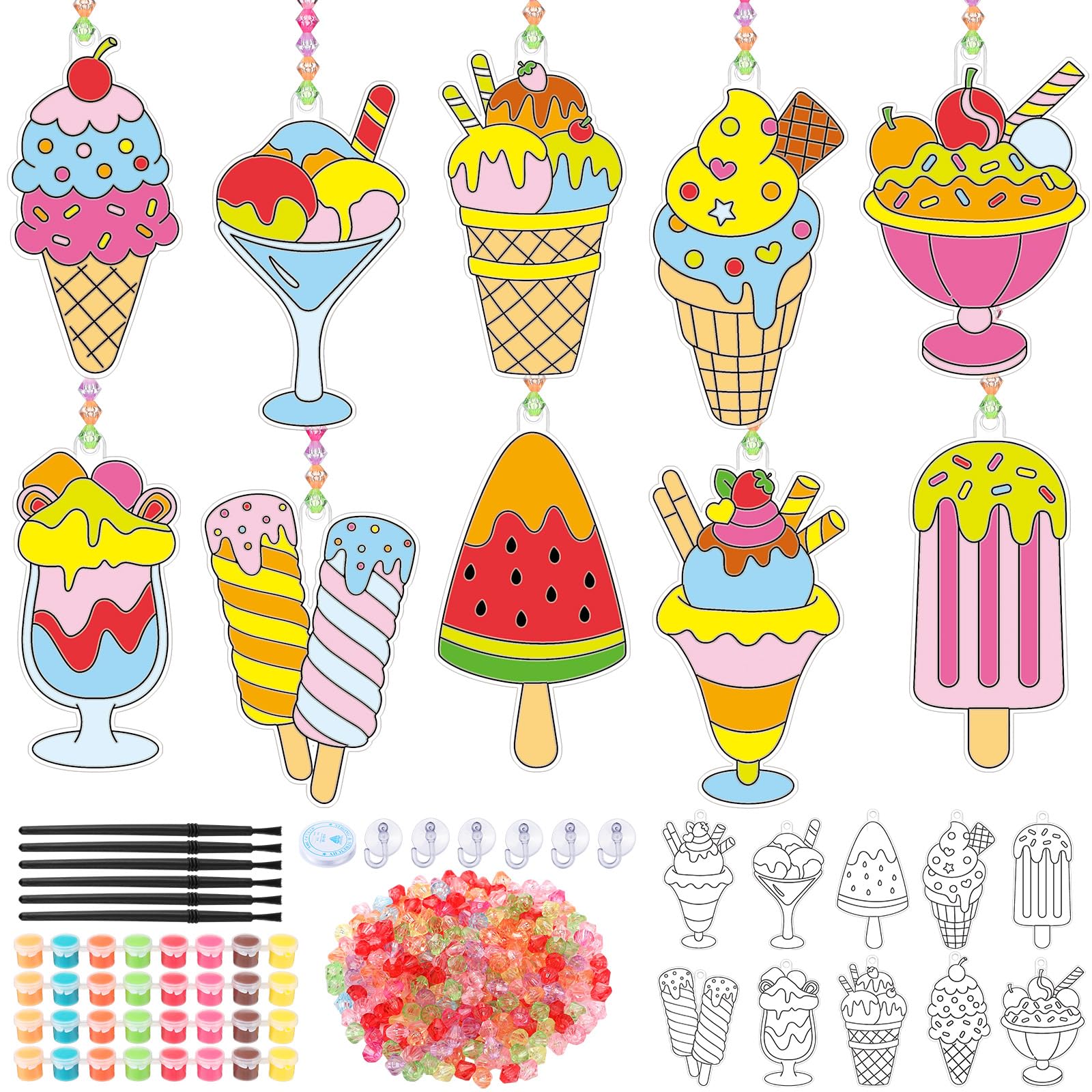 Yaomiao 30 Sets Summer Suncatchers Window Art Drawing Kits DIY Ice Cream Sun Catcher Crafts Bulk Paint Your Own Window Hanging O