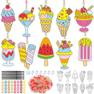 Yaomiao 30 Sets Summer Suncatchers Window Art Drawing Kits DIY Ice Cream Sun Catcher Crafts Bulk Paint Your Own Window Hanging O