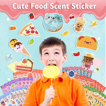 Tageenla Scratch and Sniff Stickers, 72 Sheets, 1500+ Scented Food Themes, Colorful Paper Stickers for Classroom Rewards