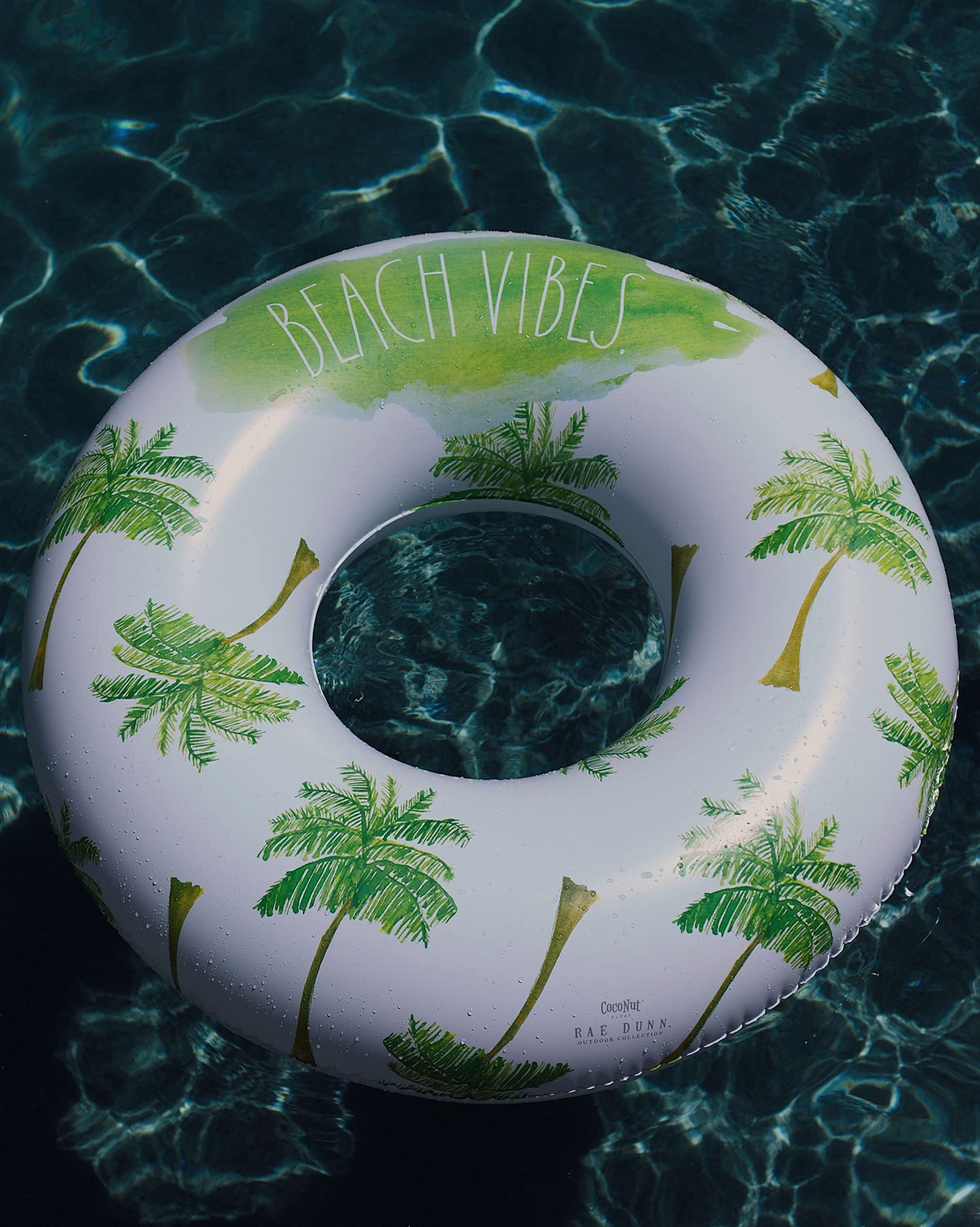 Rae Dunn x CocoNut Float Beach Vibes Palm Tree Pattern Ring Float - mature-themed Size Large 48 Inch Inflatable Raft & Durable Water Inner Tube - Stable Ride-On for Summer Parties & Swim Events