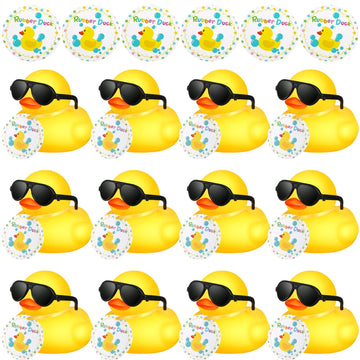 Chivao 12 Pcs Mini Rubber Ducks With Sunglasses/ Glasses And Hats/ Necklace, Cruise Rubber Ducks In Bulk Valentine'S Day Gift Small Duck Bathtub Toy For Hiding Party Favor(Yellow,Card Style)