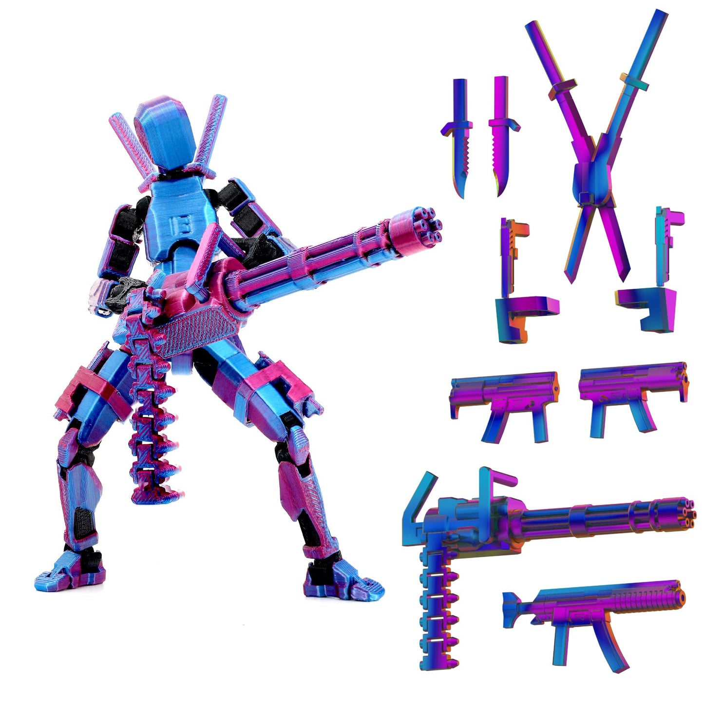 ?Assembled? T13 Action Figure Set  Giant decorative replica blade Titan 13 Robot Action Figure 3D Printed robo 13 Action Fidget Toys Dummy Figure Articulated  T13 for Collectors Desktop Decorations (Laser Purple)