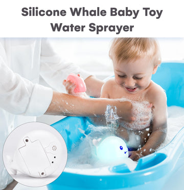 Kicko Led Whale Bath Toy Sprinkler - Light Up Baby Bath Toys- Color-Changing - Silicone Whale Baby Toy Water Sprayer - Easy To U