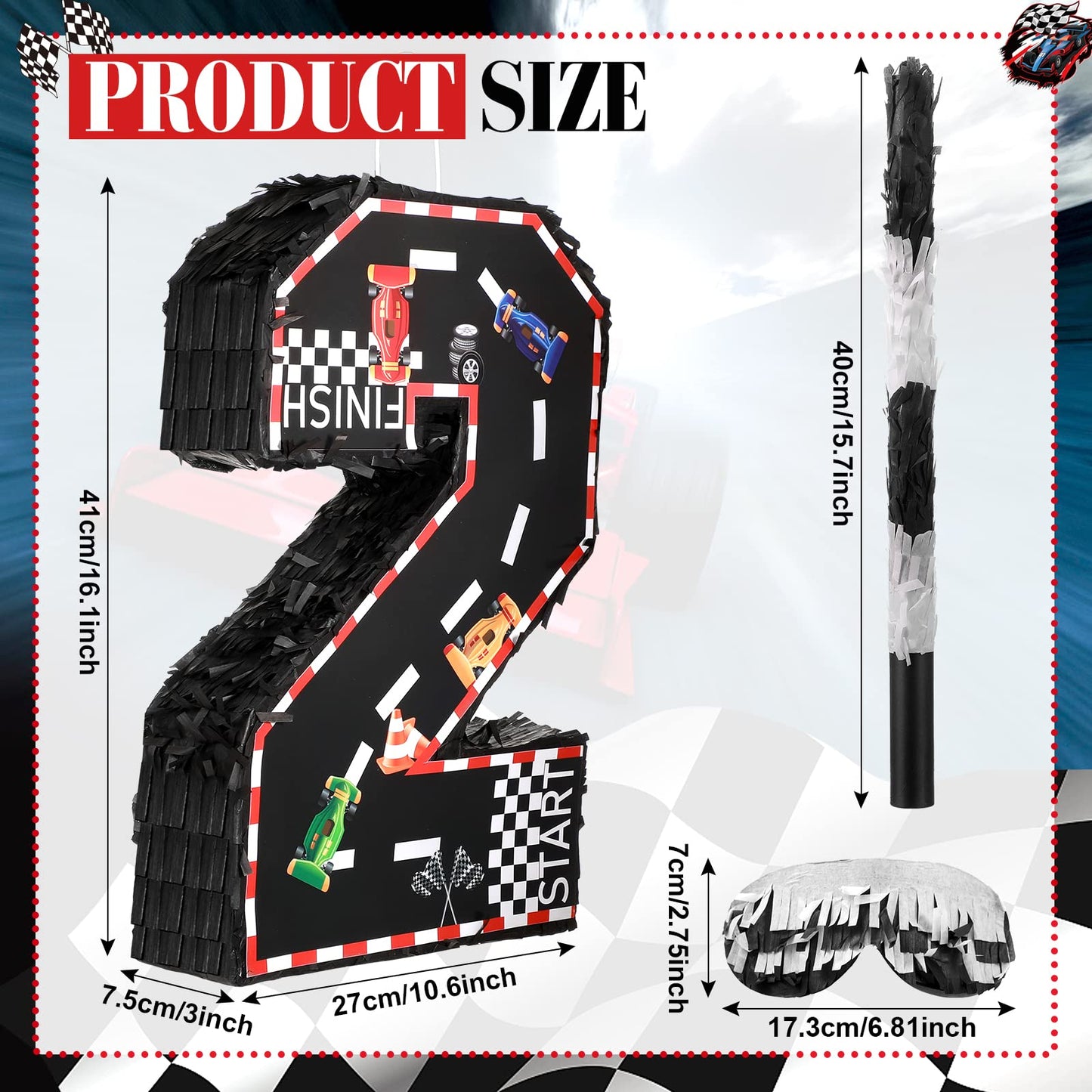 Sratte Race Car Number Piata Small Racing Piata with Blindfold Bat and Confetti for Boy Race Car Themed Birthday Anniversary Cel