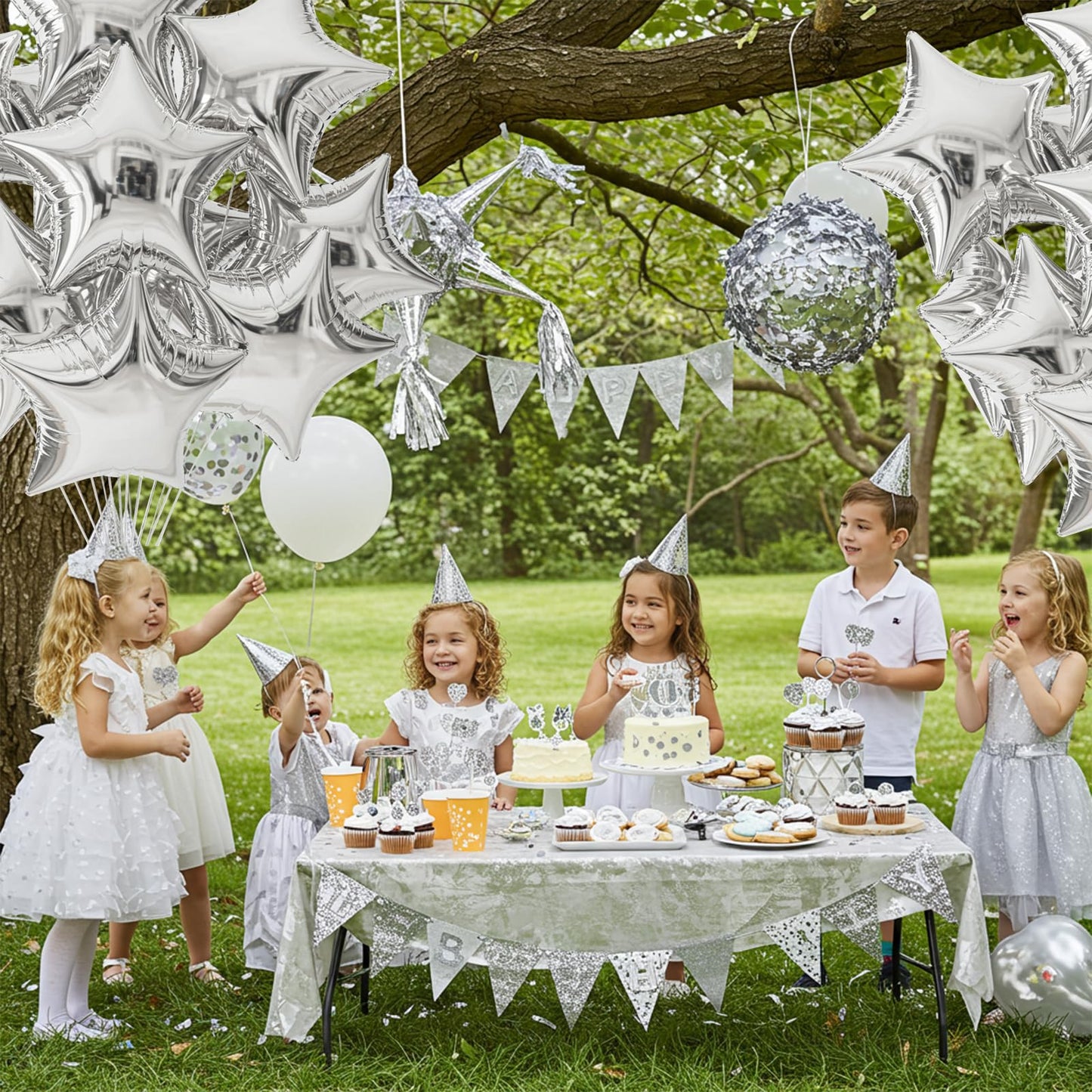 TONIFUL 15Pcs 18 Inch Large Silver Star Shape Foil Balloons Big Silver Stars Helium Mylar Ballons for Birthday Wedding Baby Show