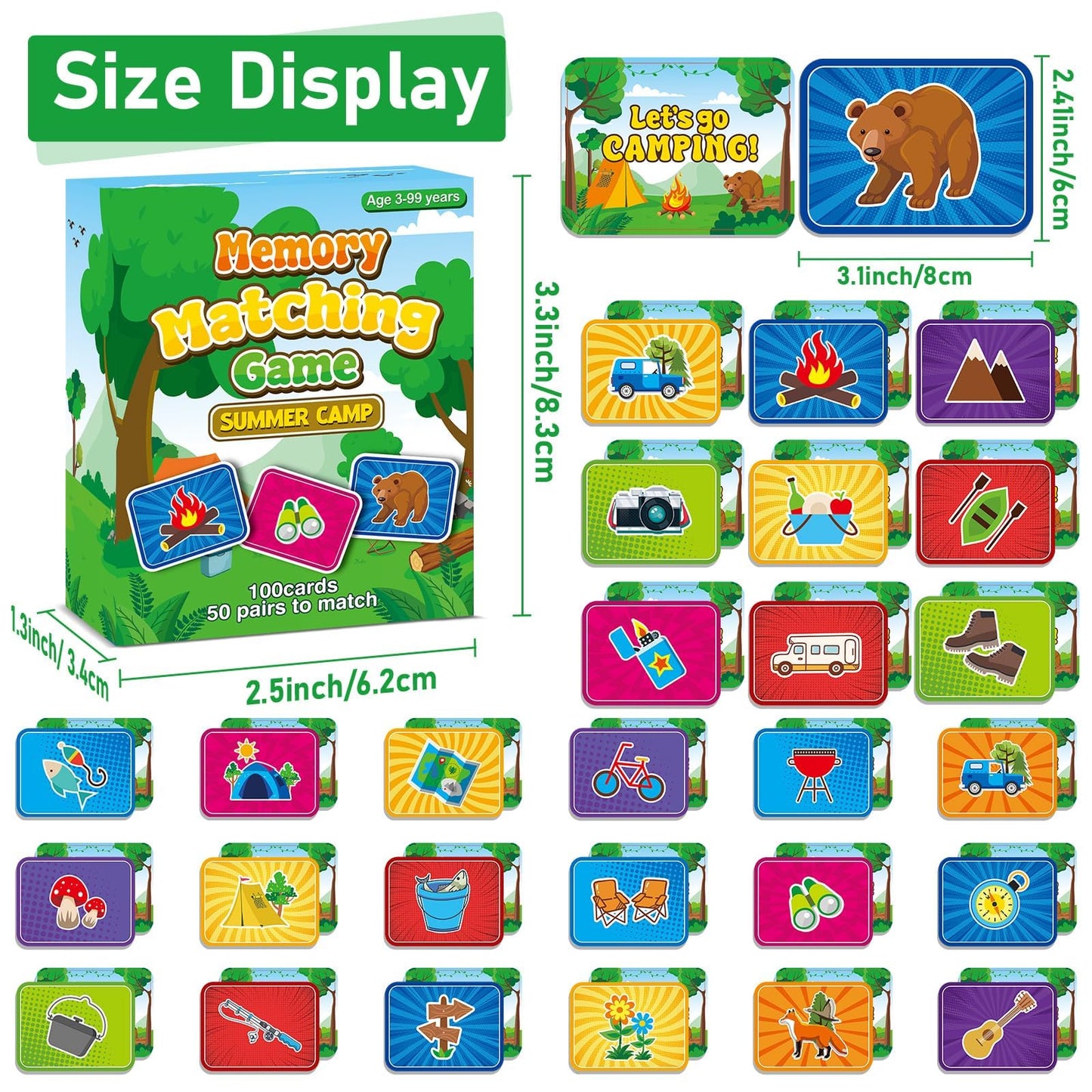Gisgfim 50 Pairs Memory Matching Game For Kids Summer Camp Concentration Memory Card For Preschool Educational Ages 3-8 A Fun &