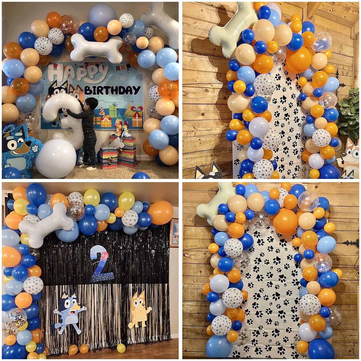 Dog Paw Balloon Arch, 105 Pcs Blue And Orange Paw Print Balloons Garland Kit, Big Bone Foil Balloon Orange Blue Confetti Balloon