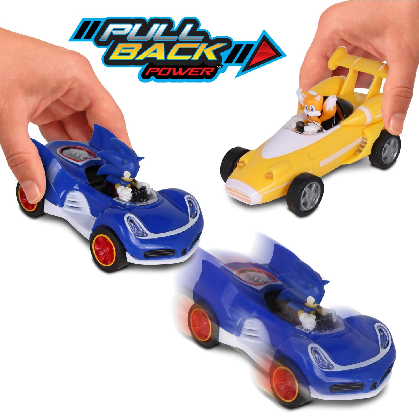 Nkok Sonic Transformed All-Stars Racing 2 Pack Pull Back Action: Tails And Sonic Hedgehog, Two Vehicles, Video Game Legends, No