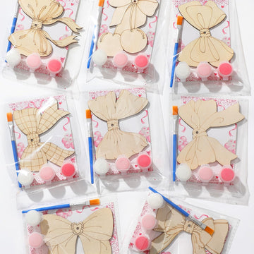 Saypacck 24 Pcs Pink Bow Party Favors Wooden Craft Kits Pink Bow Painting Craft Wooden Art Coquette Bowknot Party Favor with Org