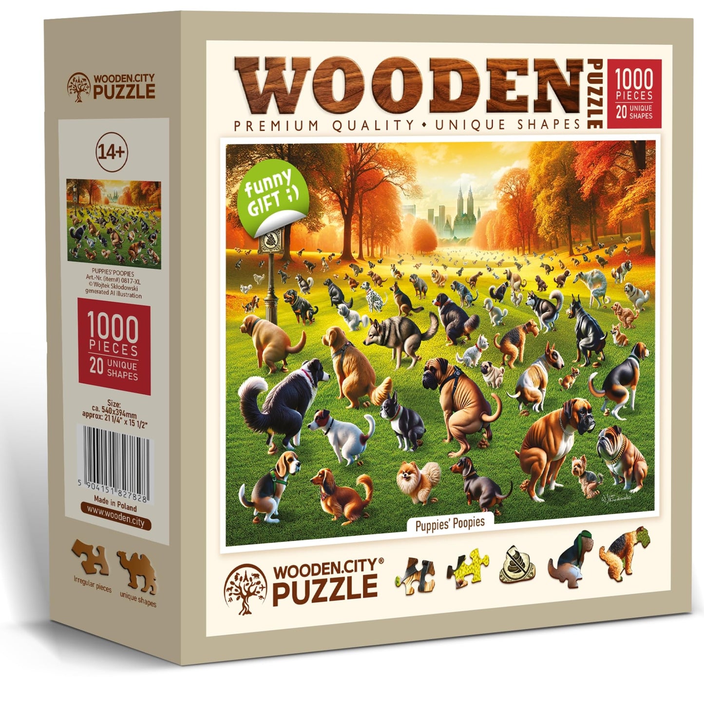 WOODEN.CITY Puppies Poopies Wooden Puzzles for mature-themeds 1000 Pieces - Made in EU - Size 21.25 x 15.5 in - Funny Gifts