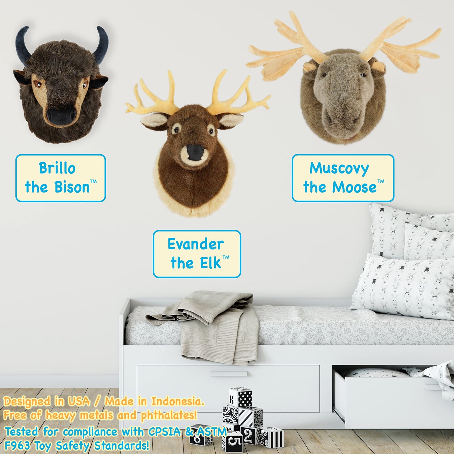 TigerHart Plush Moose Wall Mount Bust - 24 Inch Stuffed Animal Trophy, White Color