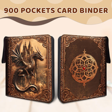 Wazzio 900 Pocket Trading Card Storage Album  Card Binder with 50 Durable 9-Pocket Pages  Birthday Gifts for Fathers Day  Retro Dragon Design on Pocket Card Packs  Gifts for Zipper Closure Collector