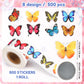 Feifeiya 500 Pcs Butterfly Stickers 1.5 Inch Butterfly Gift Sticker Roll Colorful Self-Adhesive Label Decals for Gifts Cards Scr