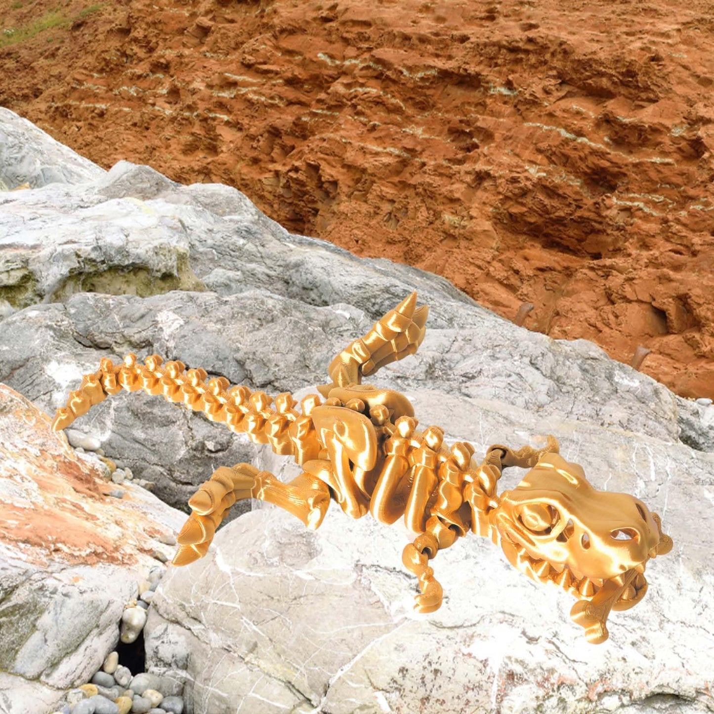 FunisFun 3D Printed Dragon with Articulated Bones for mature-themed  3D Printed Dinosaur Fidget Toys Decor for Stress Relief (Gold  1P)